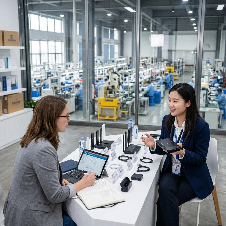 Comprador revisando muestras de productos antes de realizar un pedido grande en China