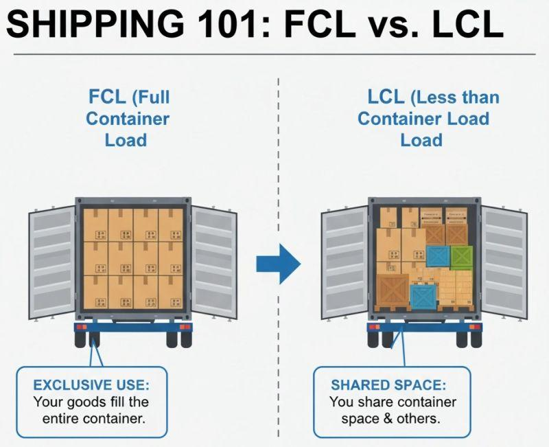 Diferencia entre transporte FCL y LCL para importar productos desde China mediante transporte marítimo