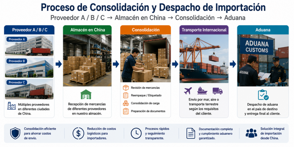 Consolidación de mercancías de varios proveedores chinos