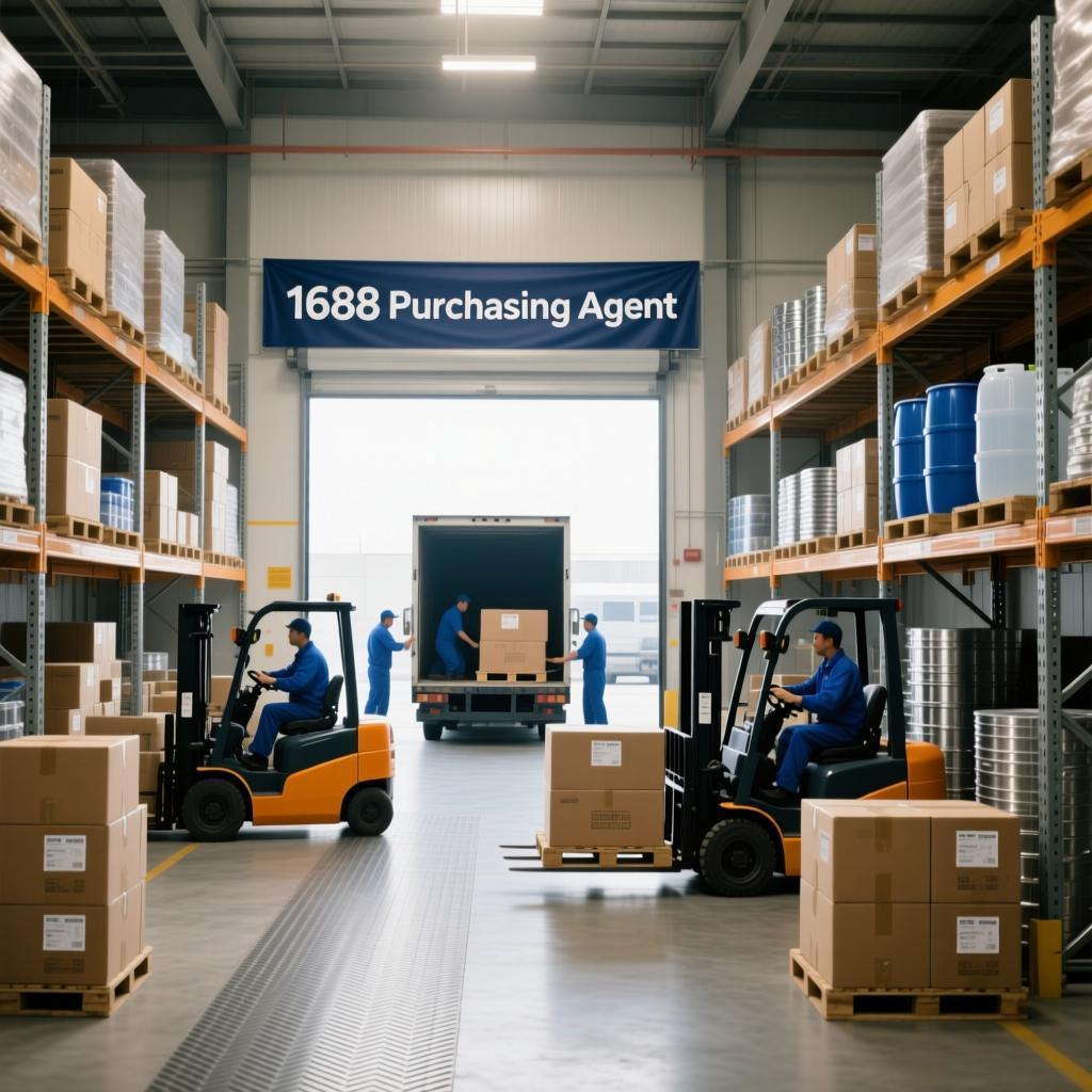 Agente de compras 1688 en China gestionando productos, almacenamiento y preparación de pedidos en un almacén