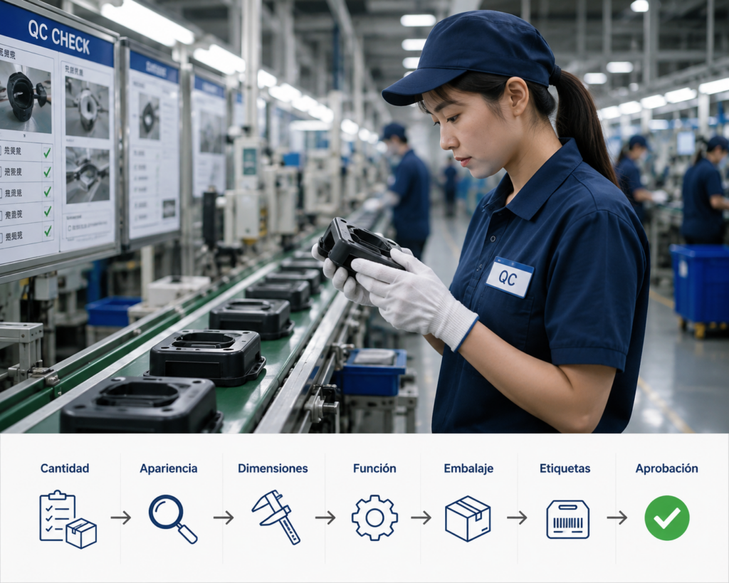 Inspección de productos antes del envío para comprobar calidad, funcionamiento, acabado y cumplimiento de las especificaciones