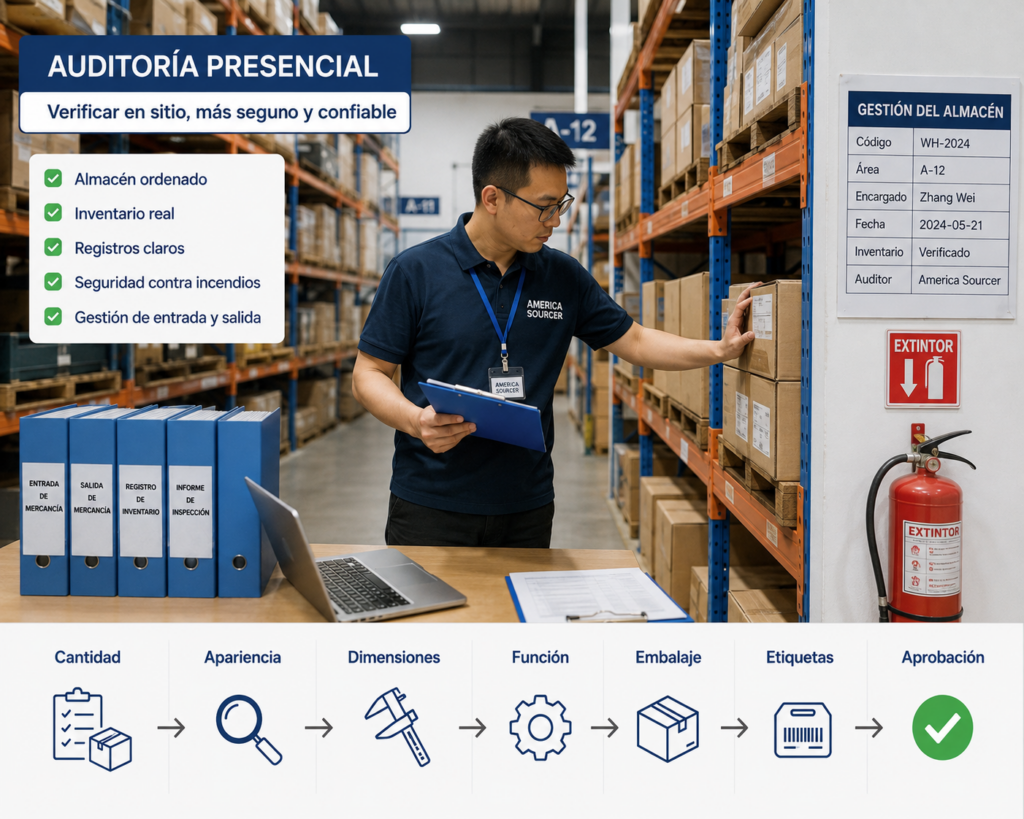 Auditoría presencial de un almacén en China para comprobar instalaciones, gestión, registros y capacidad operativa