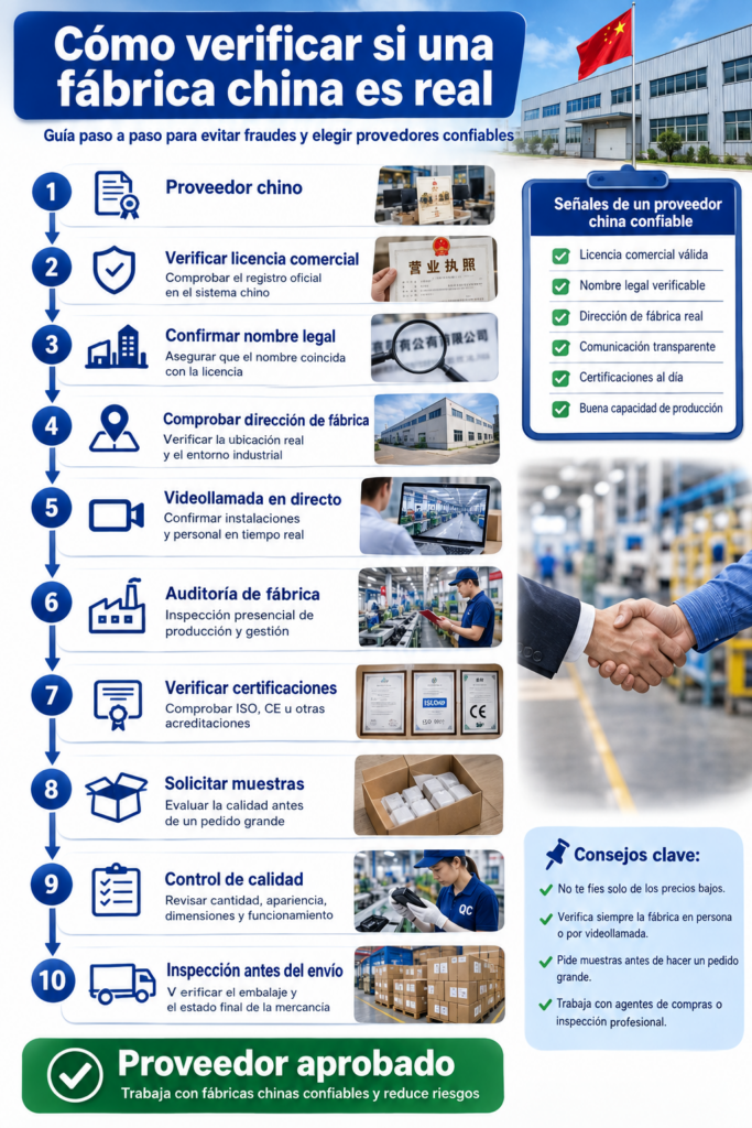 Proceso paso a paso para verificar si una fábrica china es real antes de realizar un pedido internacional