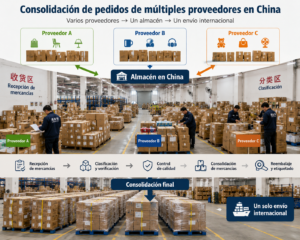 Consolidación de productos de varios proveedores de 1688 en un almacén de China