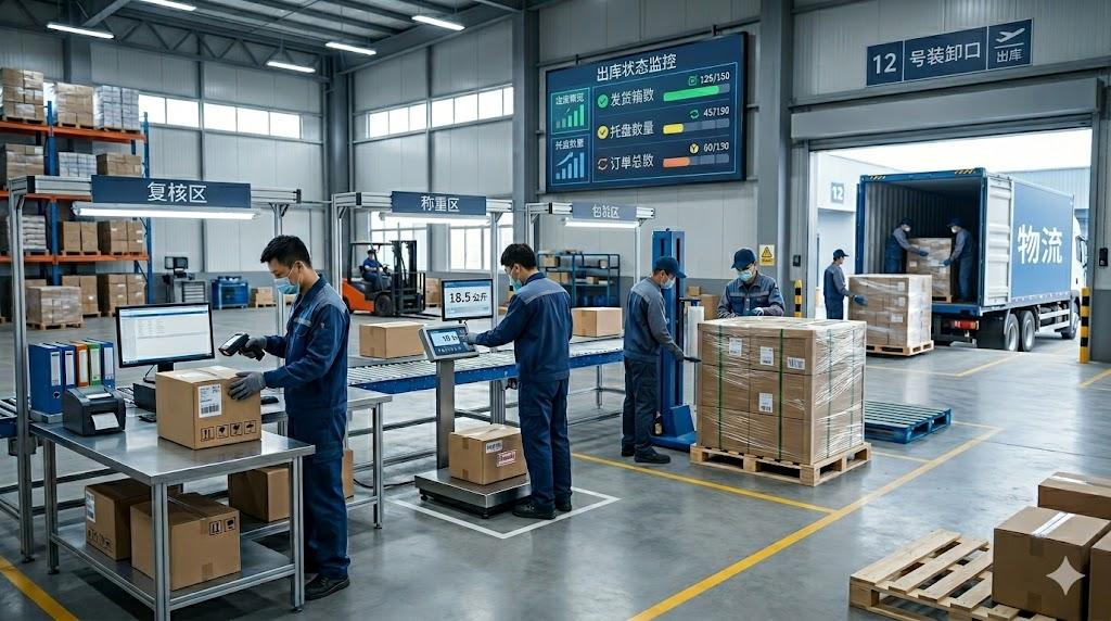 Recepción de paquetes de 1688 en un almacén de consolidación en China