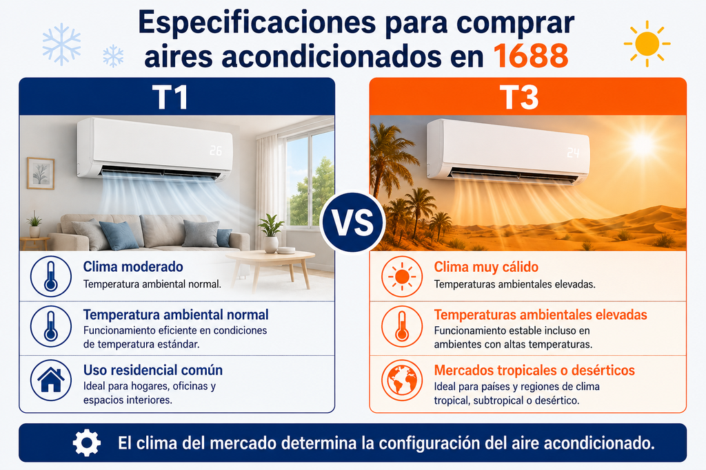 Comparación entre aires acondicionados T1 y T3 para importar desde China