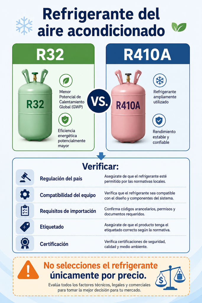 R32 y R410A en aires acondicionados importados desde China
