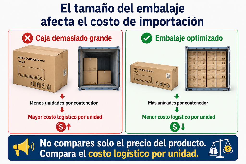 Cómo el tamaño del embalaje afecta el costo de transporte de aires acondicionados