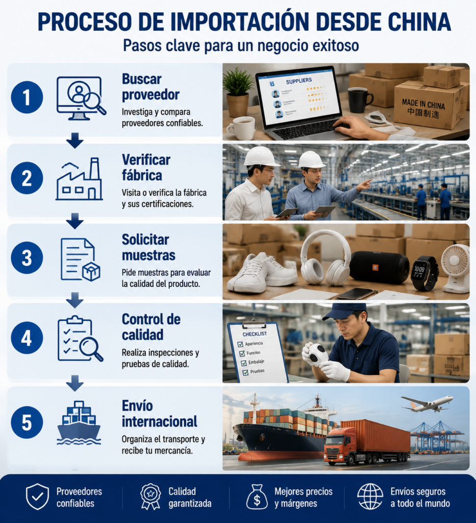 Proceso de verificación de proveedores chinos con muestras inspección de calidad y preparación del envío internacional