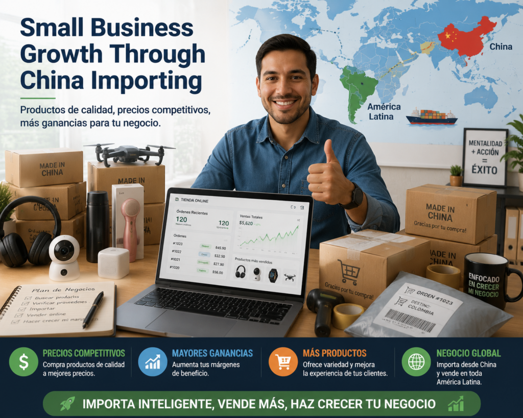 Pequeño empresario latinoamericano creciendo mediante importaciones desde China