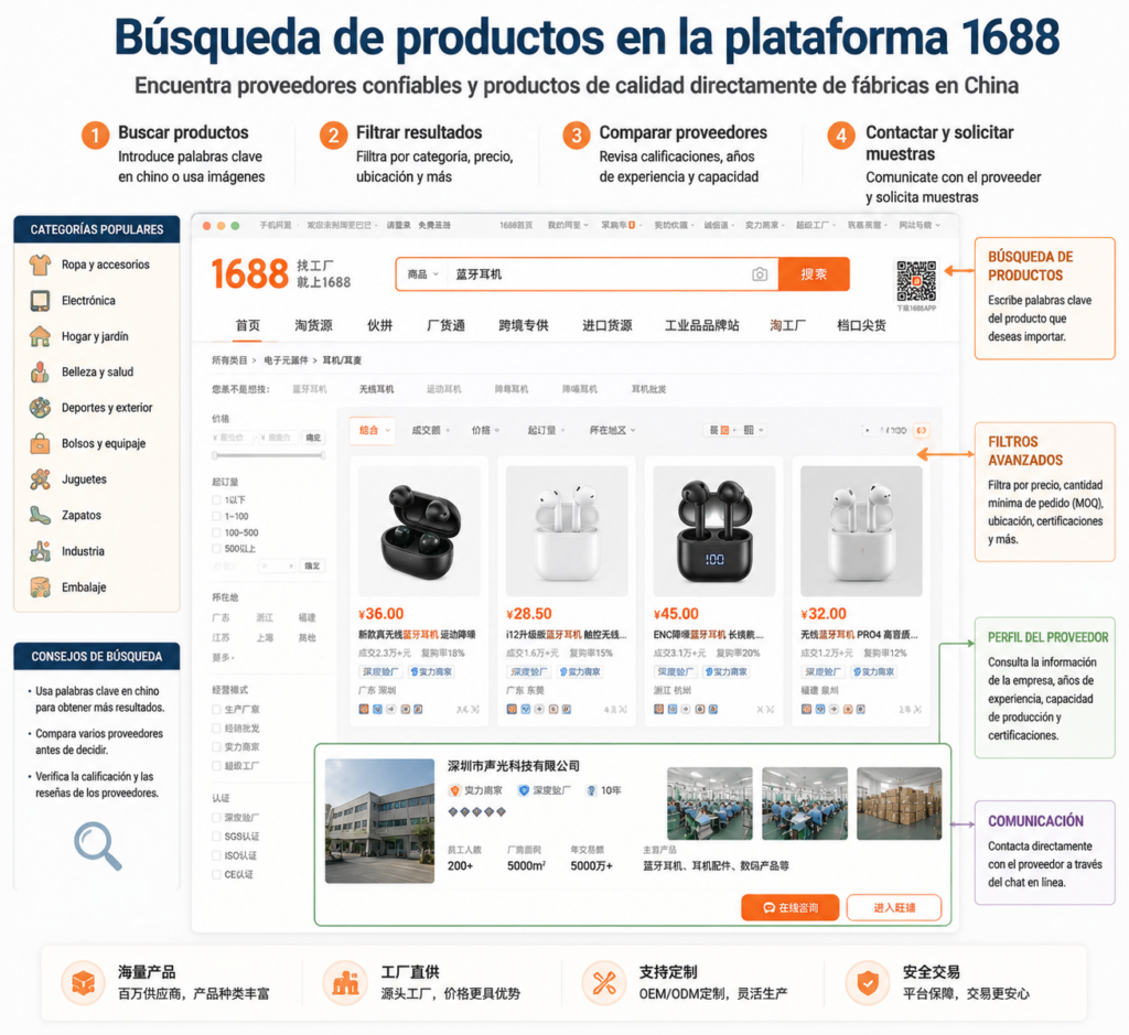 Búsqueda de productos y proveedores chinos en la plataforma mayorista 1688