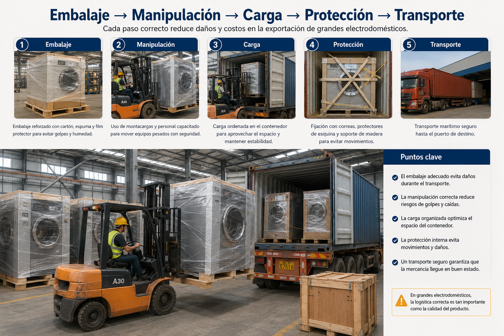 Carga de lavadoras en un contenedor para exportación desde China
