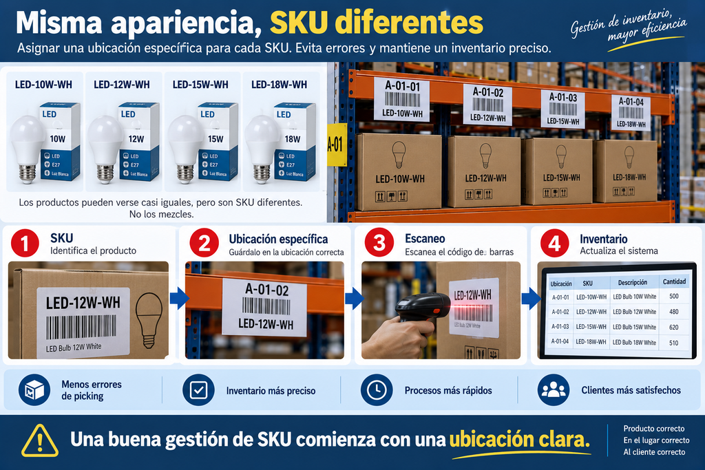 Separación y control de SKU similares en un almacén de consolidación de productos en China