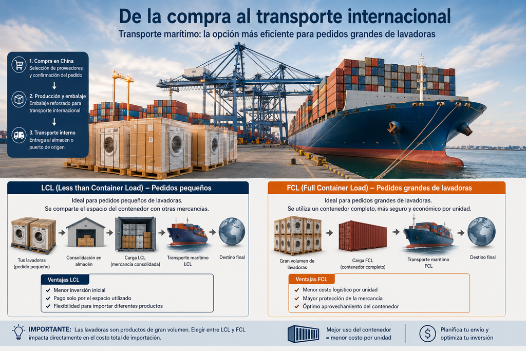 Puerto de China con contenedores para importar lavadoras por transporte marítimo